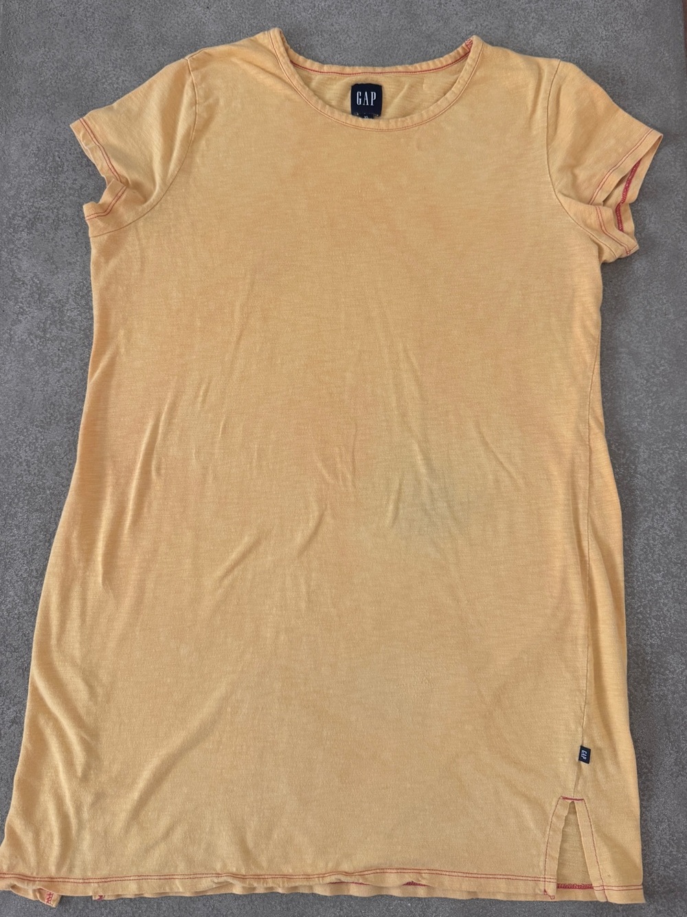 Gap XL Golden Mustard T-Shirt Dress Cotton Modal Short Sleeve Side Slits